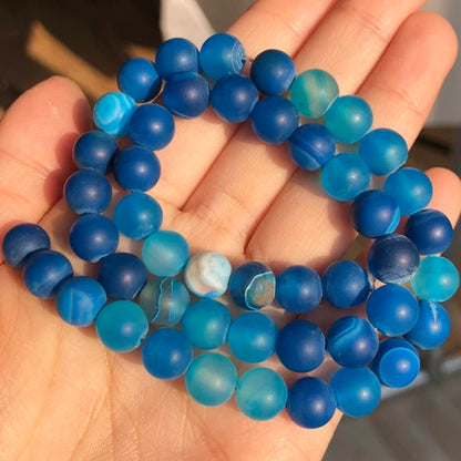 Natural Stone Beads Frost Dark Blue Cracked Dream Fire Dragon Veins Agates Beads For Jewelry Making DIY Bracelet 15‘’ 6/8/10mm