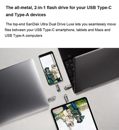 100% Original SanDisk USB Flash Drive 32GB 64GB 128GB 256GB 512GB Type-C OTG USB 3.1 Memory Stick Metal U Disk SDDDC4 Pendrive