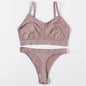 Women Seamless Bra And Panties Set Wire Free Bralette High Leg Cut Thongs Comfort Ribbed Unlined Underwear Sexy Lingerie Set