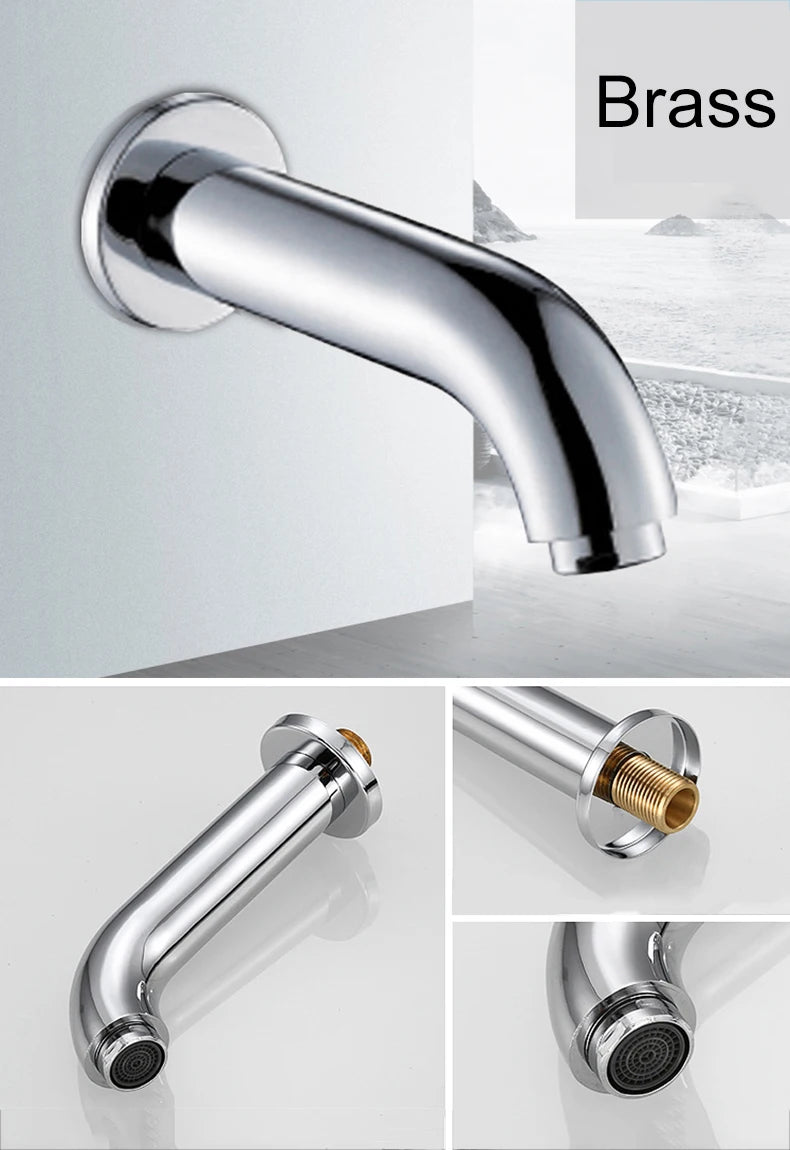 BECOLA Wall Mounted Faucet Spout Square and Round Brass Chrome/Black Spouts Waterfall Shower Faucet Accessories