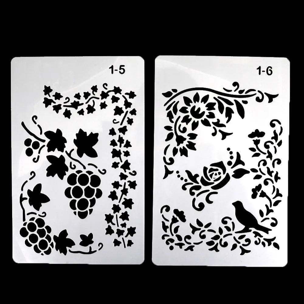 12 Design DIY Painting Template Wall Stencil Airbrush Scrapbook Coloring Embossing Album Diary Journal Drawing Copy Templates