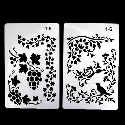 12 Design DIY Painting Template Wall Stencil Airbrush Scrapbook Coloring Embossing Album Diary Journal Drawing Copy Templates