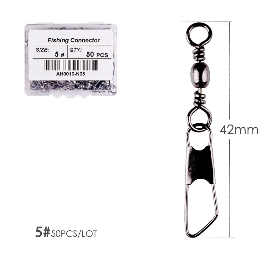 50Pcs/ Box Brass Barrel Fishing Swivel Solid Rings Fishing Pin Line Connector Fishhook with Interlock Snap Swivels Tackle Tool