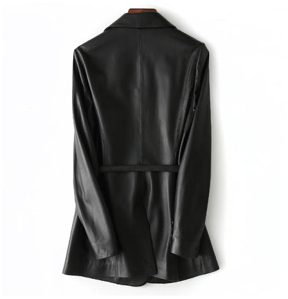 Nerazzurri Black Faux Leather Blazer Women Long Sleeve Belt Leather Jacket Women 5xl 6xl 7xl New arrivals 2022 Womens Clothing