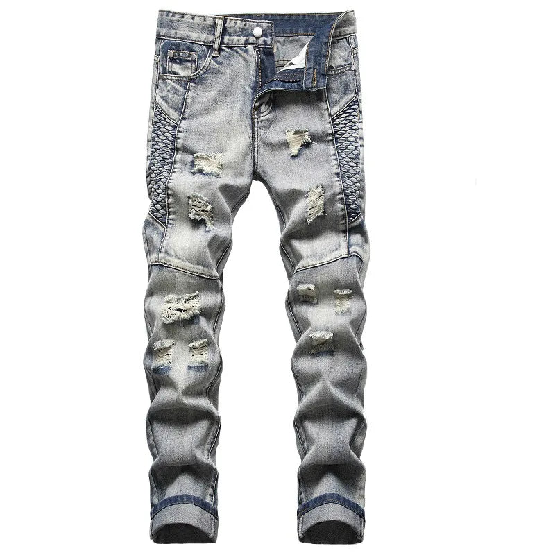 2022 New Fashion Mens Biker Jeans Punk Style Men Cargo Denim Pants  Zipper Pocket Motorcycle Jeans Male Pantalones Hombre
