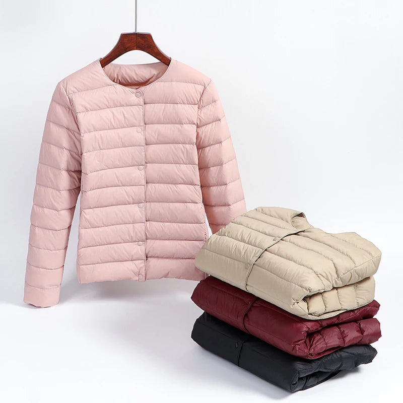 Ultra Thin Down Jacket Women Pink Womens Lightweight Down Jackets Ultra Light White Coat Warm Short Jackets Women