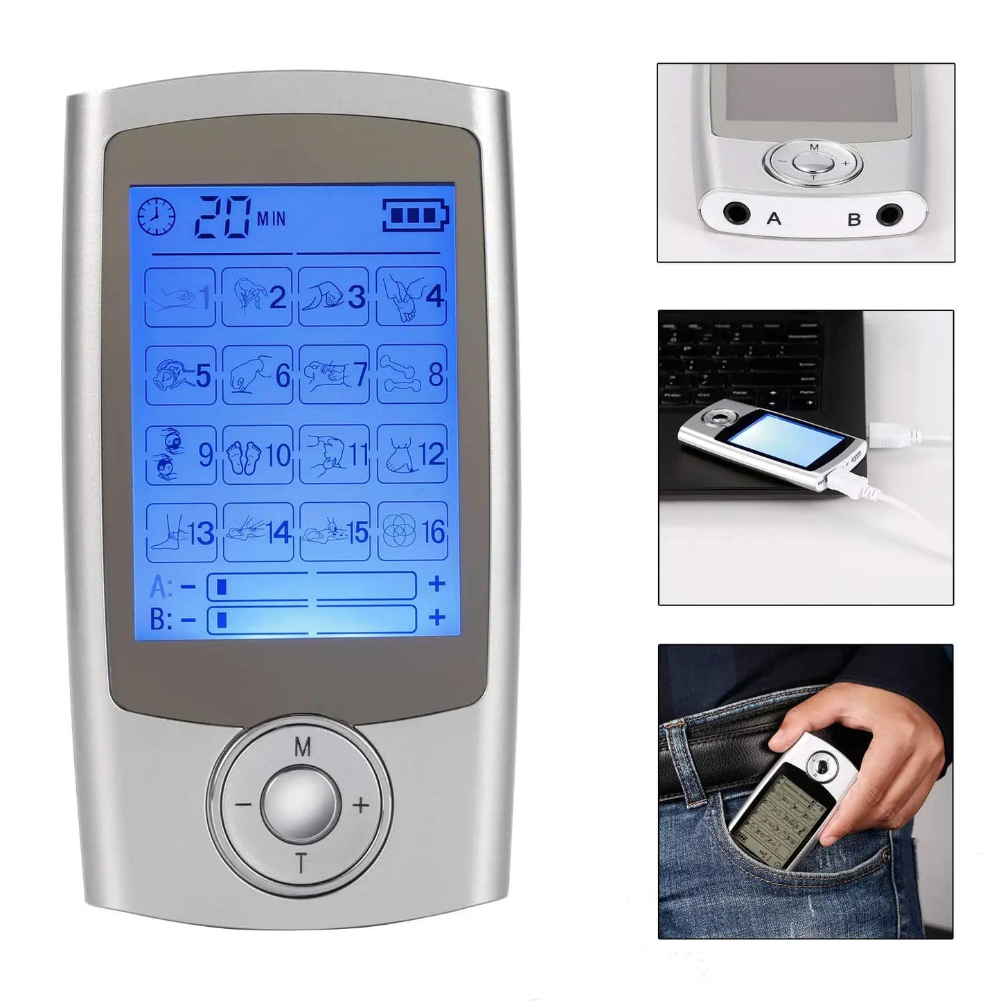 16 Mode Tens Machine Ems Electric Muscle Massage Stimulator Digital Electrostimulator Relaxation Body Pain Relief Electrodes Pad