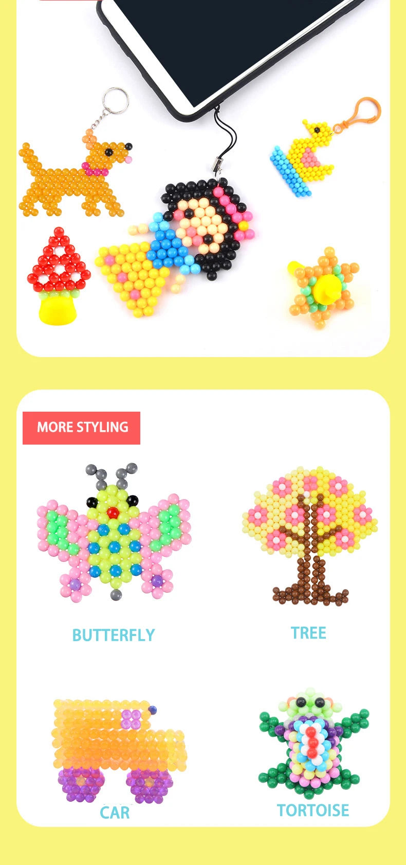 Handmade Magic Water Fuse Beads Creative Beads DIY Art Crafts Toys Magic Water Sticky Beads Sensory Toys Set with Accessories