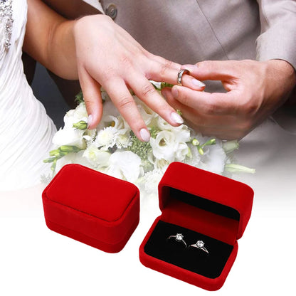 Velvet Ring Box Couple Double Ring Earrings Display Holder Case Proposal Engagement Wedding Marriage Anniversary Jewelry Packing