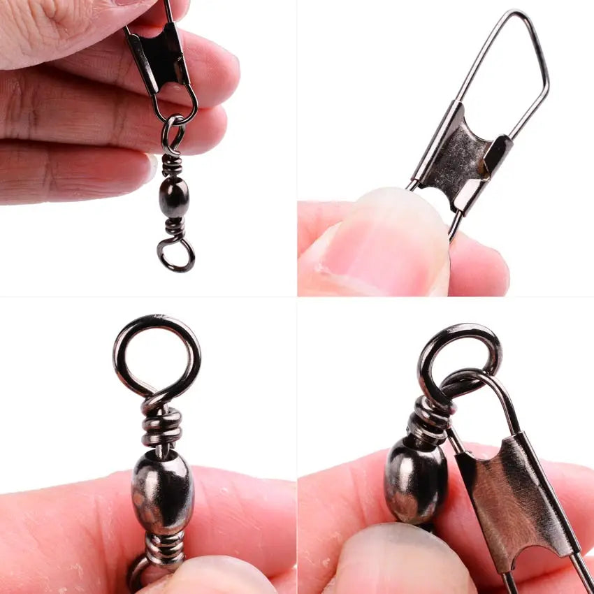 50Pcs/ Box Brass Barrel Fishing Swivel Solid Rings Fishing Pin Line Connector Fishhook with Interlock Snap Swivels Tackle Tool