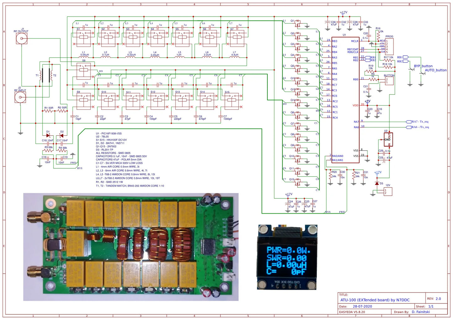 Hisonauto ATU-100 ATU100  Automatic Antenna Tuner 7x7 ATU-100mini by N7DDC assembled machine ready for use