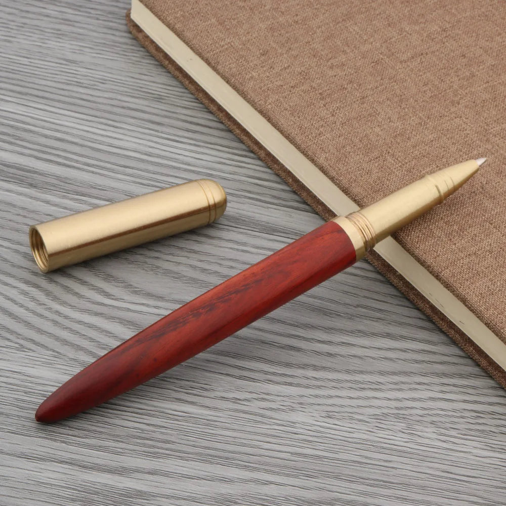 High Quality Copper WOOD RollerBall Pen brass Ebony spinning Red gold BALL POINT PEN Stationery Office school supplies Writing