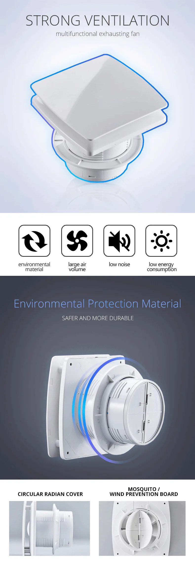 220V 4/6inch Exhaust Fan Home Bathroom Kitchen Bedroom Toilet Low Noise Ventilator Fan Hotel Wall Silent Extractor Exhaust Fan