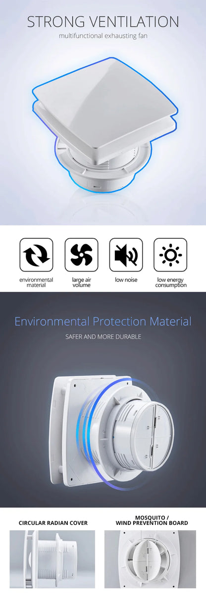 220V 4/6inch Exhaust Fan Home Bathroom Kitchen Bedroom Toilet Low Noise Ventilator Fan Hotel Wall Silent Extractor Exhaust Fan