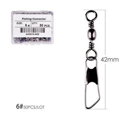 50Pcs/ Box Brass Barrel Fishing Swivel Solid Rings Fishing Pin Line Connector Fishhook with Interlock Snap Swivels Tackle Tool