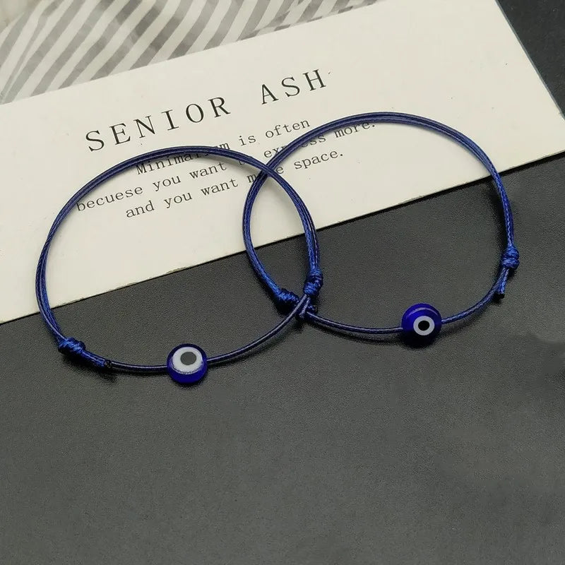 2 pcs Adjustable Lucky Black Red String Bracelets Flat Blue Evil Eye Woven Men Lucky Bracelet Women Femme New Fashion Jewelry