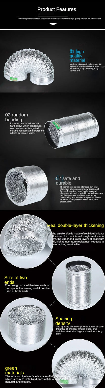80-200mm Ventilator Pipe Aluminum Air Ventilation Hose for Bathroom Kitchen System Vent Exhaust Duct Tube Accessories