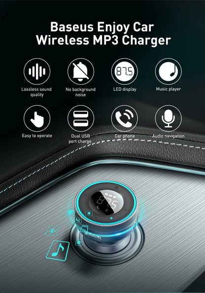 Baseus Car FM Transmitter 5.0 Bluetooth Car Charger Music Adapter 3.4A Dual USB MP3 Player Radio Handsfree Audio FM Modulato