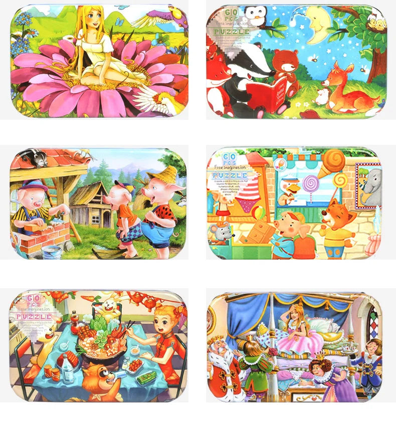 Hot New 60 Pieces Wooden Puzzle Toys for Children Cartoon Vehicle Animal Wood Jigsaw Baby Learning Educational Toy Kids Gift