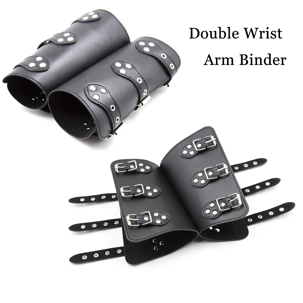 PU Leather Double Wrist Arm Binder Wristband Cuffs String Steampunk Bracers Cosplay Props BDSM Bondage Adult Game Sex Toys