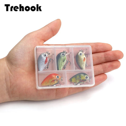 TREHOOK 5pcs 1.5g 3cm Mini Wobblers/Crankbait Fishing Lure Artificial Bait Hard Floating Wobbler for Fish Bass Fishing Tackle