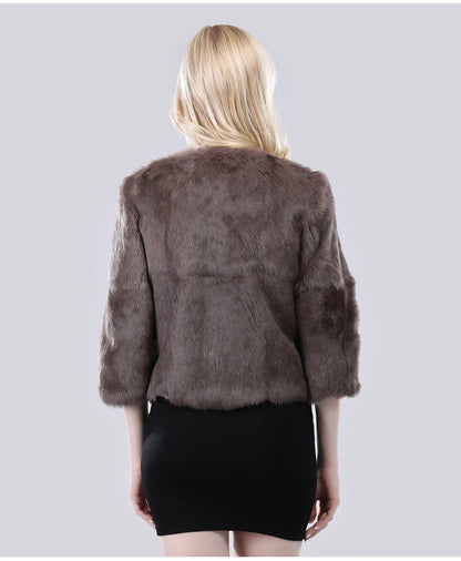 Hot Sale Girl Real Rabbit Fur Coat Women Real Rabbit Fur Jacket Genuine Real Rabbit Fur Outerwear Casual Short Real Fur Coats