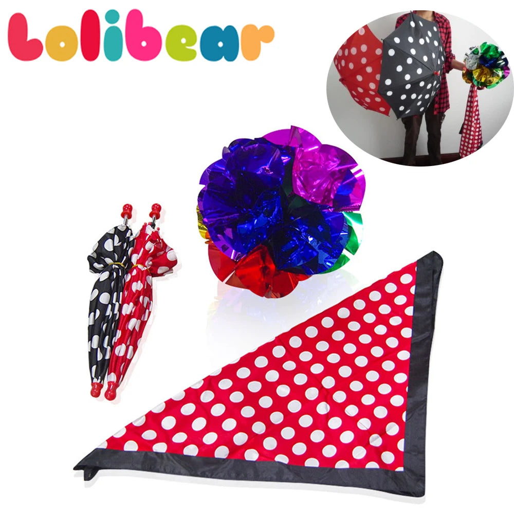 Polka Dot Silk & Umbrella Sets Magic Tricks Stage Street Magia Scarve Appear Umbrella Flower Ball Magie Mentalism Gimmick Props