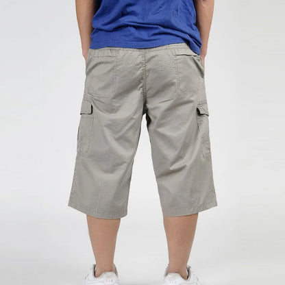 2025 Men Summer Multi-Pocket Baggy Cargo Cotton Calf Length Pants Casual Trouser Male Large Solid Color Shorts Plus Size Xl-6Xl