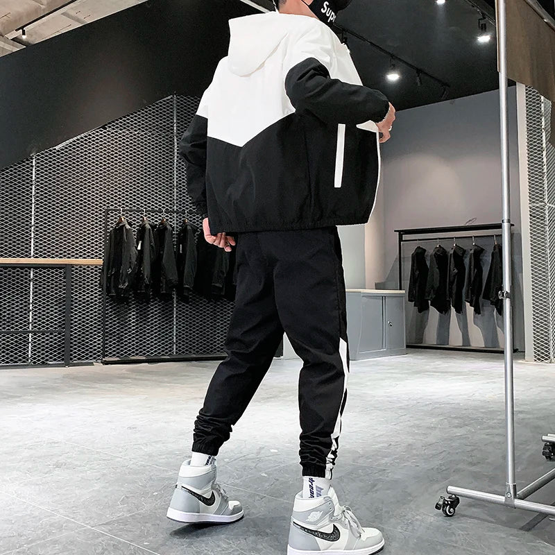 2026 Men Tracksuit Casual Joggers Hooded Sportswear Jackets And Pants 2 Piece Sets Hip Hop Running Sports Suit