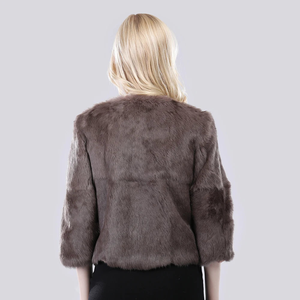 Hot Sale Girl Real Rabbit Fur Coat Women Real Rabbit Fur Jacket Genuine Real Rabbit Fur Outerwear Casual Short Real Fur Coats