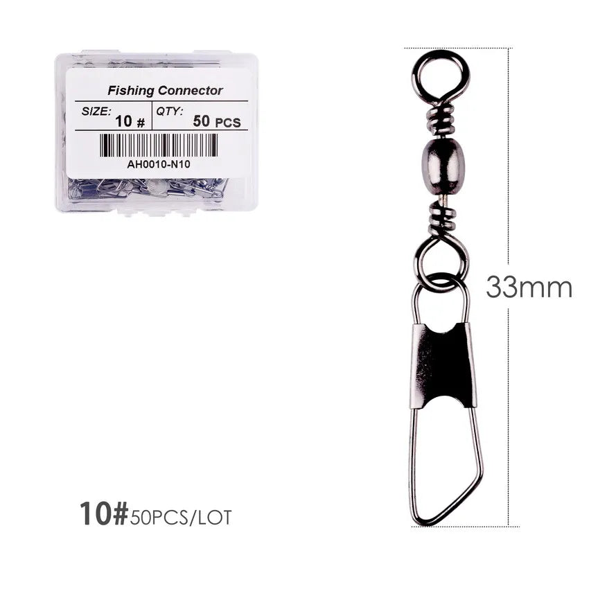 50Pcs/ Box Brass Barrel Fishing Swivel Solid Rings Fishing Pin Line Connector Fishhook with Interlock Snap Swivels Tackle Tool