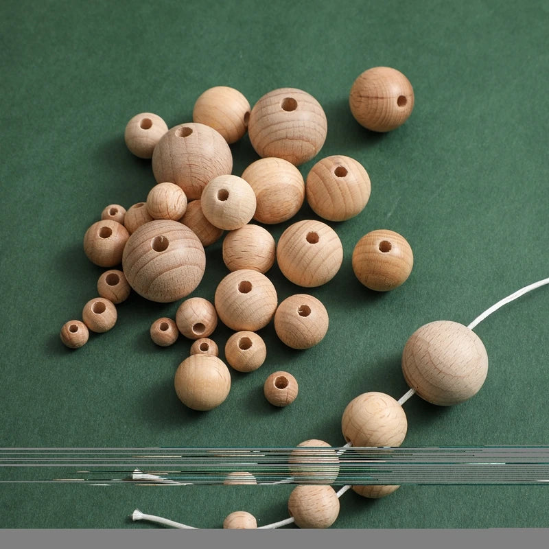 Let's Make 100Pcs Wooden Teether Chewable 8-20mm Round Beads Ecofriendly Unfinished Beech Beads DIY Craft Wooden Gift