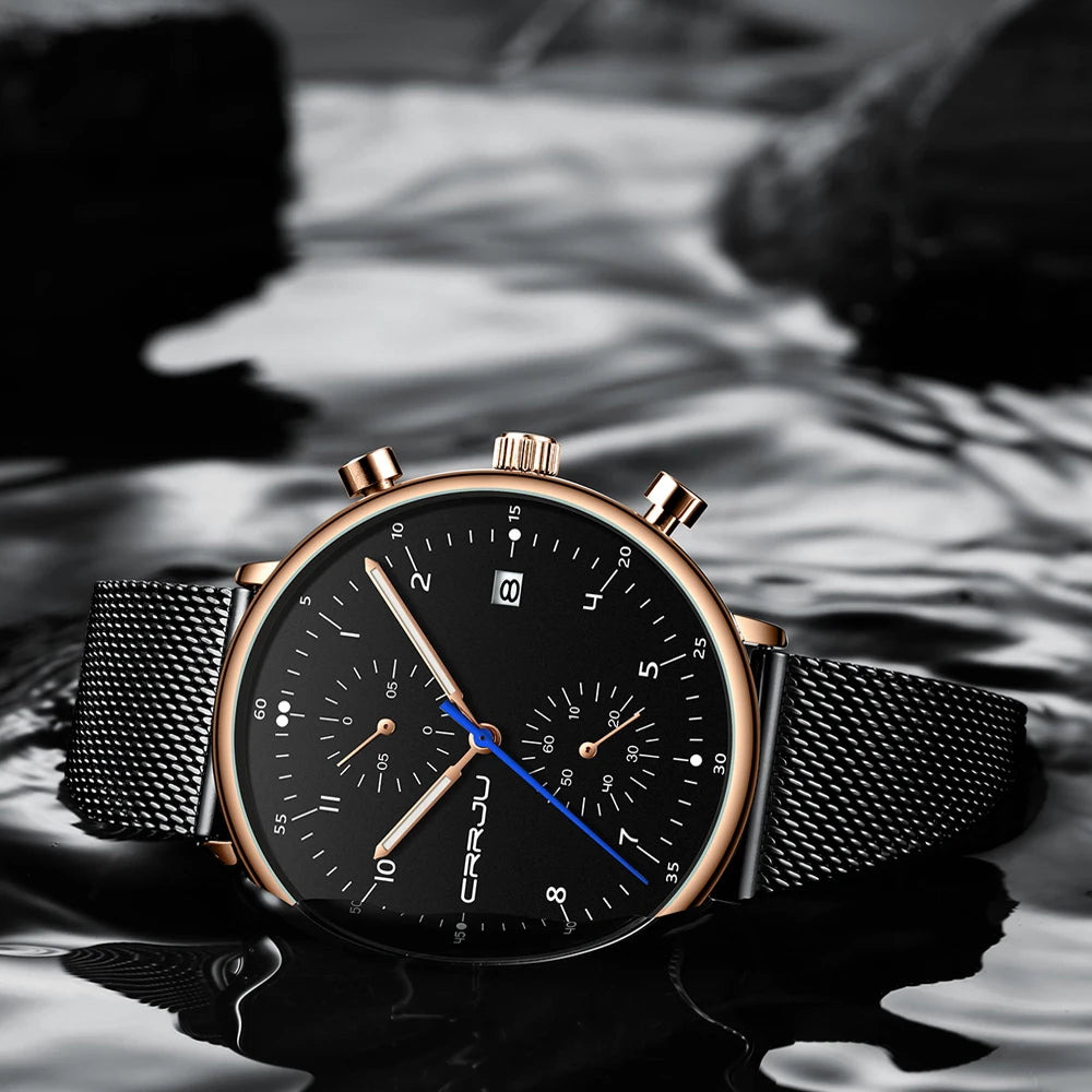 CRRJU Mens Watch Top Luxury Brand Men Stainless Steel WristWatch Men's Military waterproof Date Quartz watches relogio masculino