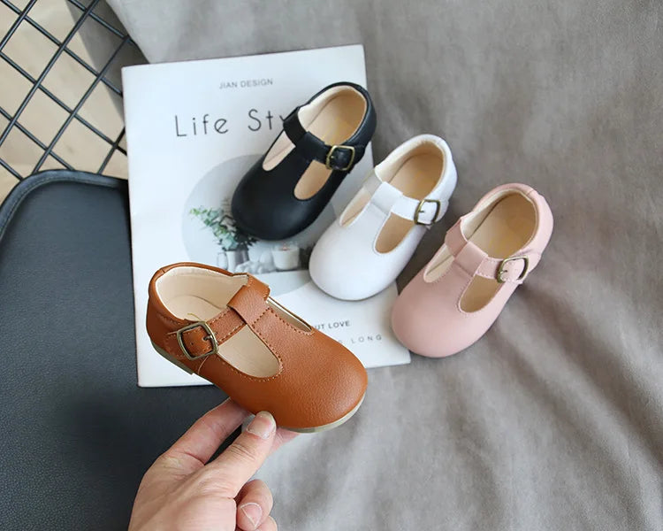 Spring Autumn Kids Shoes T Strap Leather Shoes For Girls Boys Non-slip Toddlers Mary Janes Baby Children Buckle Strap Flats