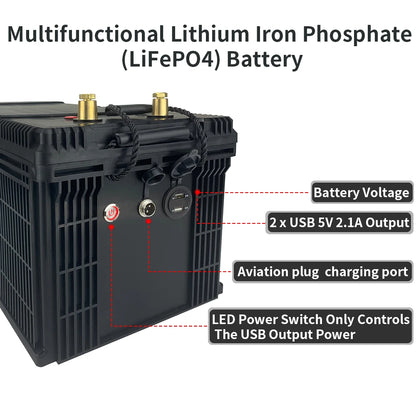 12V/24V LiFePO4 Battery with BMS - 30/50/100/120/135/300Ah for Golf Cart, Solar, RV, EV - Long Lifespan