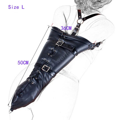 Sexy SM Restraint Arm Binder Behind Back Straight Jacket Leather Armbinder Slave Lockable Bondage Shoulder Straps Club Role play