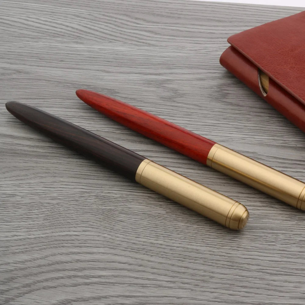 High Quality Copper WOOD RollerBall Pen brass Ebony spinning Red gold BALL POINT PEN Stationery Office school supplies Writing