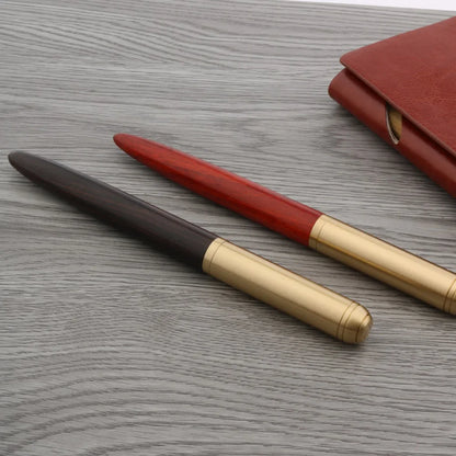 High Quality Copper WOOD RollerBall Pen brass Ebony spinning Red gold BALL POINT PEN Stationery Office school supplies Writing