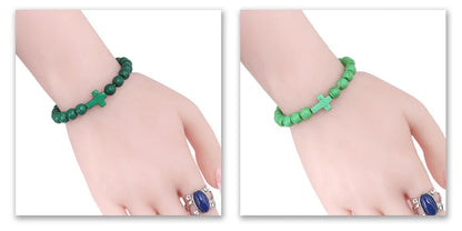 Fashion Jesus Cross Natural Stone Bracelets Charm Blue Pine Stone Black Lava Matte Beaded Bracelets Bangles Women Yoga Jewelry