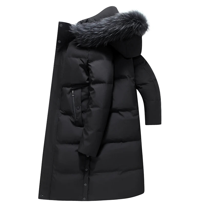 2022 New Men Thickened Down Jacket -30 Winter Warm Down Coat Jacket Men Fashion Long White Duck Hooded Down Parkas Plus Size 4XL