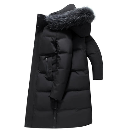 2022 New Men Thickened Down Jacket -30 Winter Warm Down Coat Jacket Men Fashion Long White Duck Hooded Down Parkas Plus Size 4XL