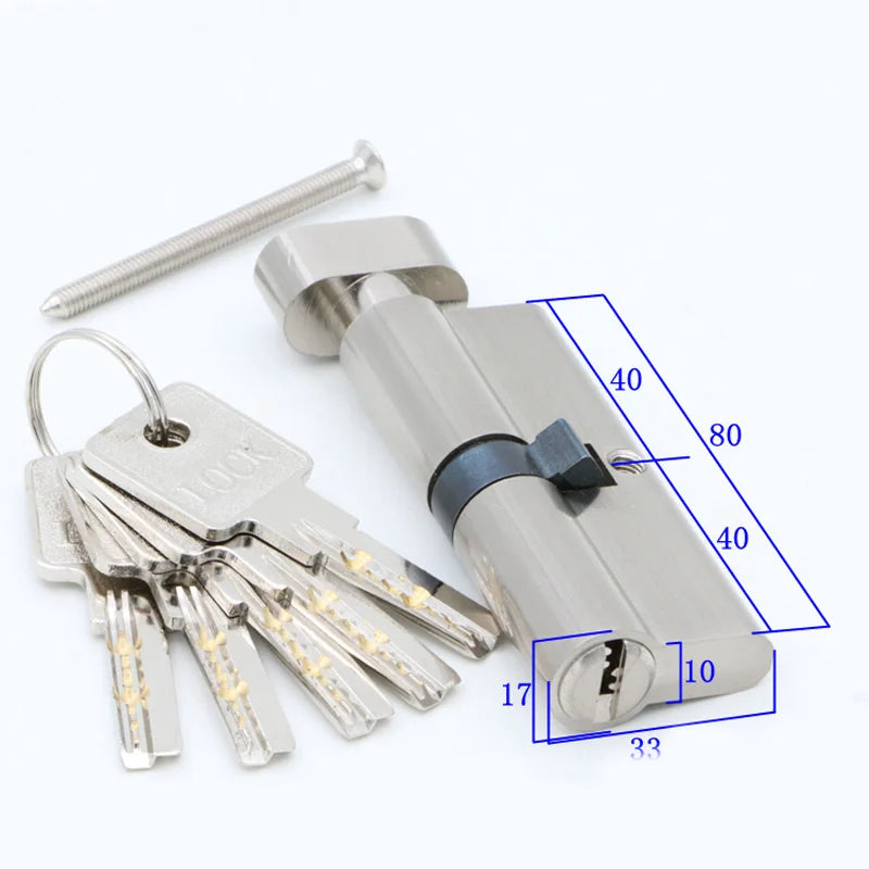 Door Cylinder 55 60 65 70 75 80 85 90mm Security Copper Lock Cylinder Interior Bedroom Living Handle Brass Key Locking 5 Keys
