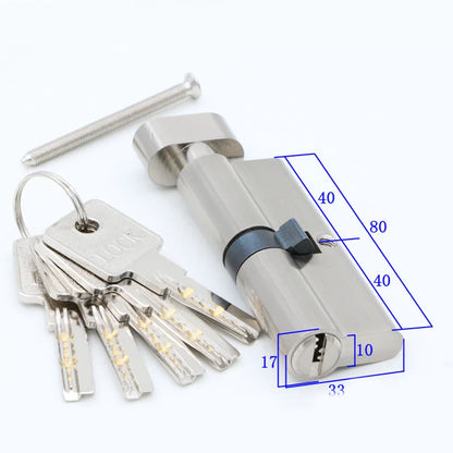 Door Cylinder 55 60 65 70 75 80 85 90mm Security Copper Lock Cylinder Interior Bedroom Living Handle Brass Key Locking 5 Keys
