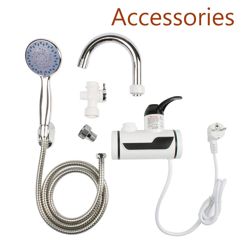 DMWD Electric Instant Hot Water Faucet Stainless Steel Water heater with LED Temperature Display Tankless Tap For Kitchen shower