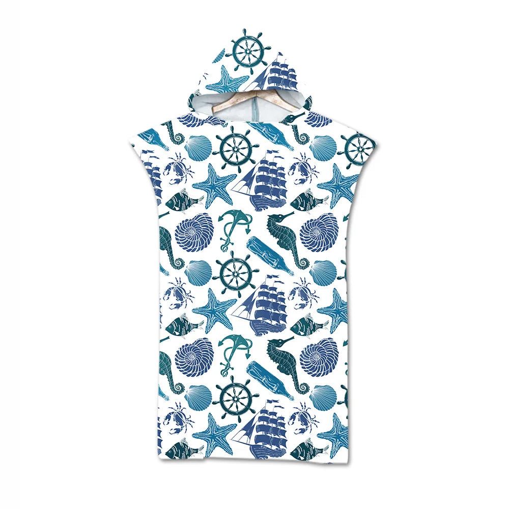 Microfiber Printed Hooded Beach Towel For Adults Quick Dry Swimming Pool Poncho Bath Towel With Cloak Bathrobe