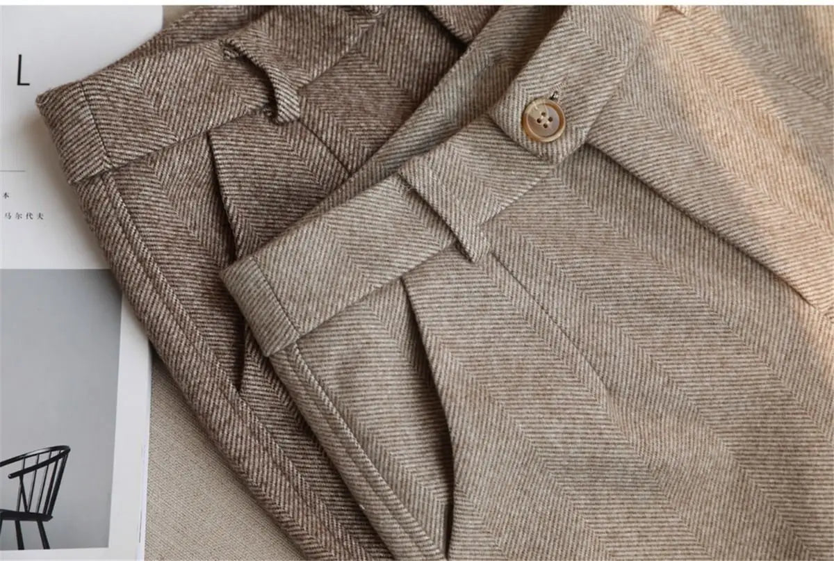 Woolen Pants Women's Harem Pencil Pants 2023 Autumn Winter High Waisted Casual Suit Pants Office Lady Women Trousers
