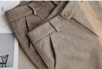 Woolen Pants Women's Harem Pencil Pants 2023 Autumn Winter High Waisted Casual Suit Pants Office Lady Women Trousers