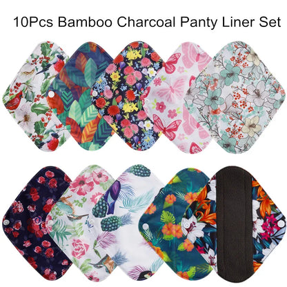 10Pcs Reusable Pads Bamboo Charcoal Pads Sanitary Pads Washable Panty Liner Mama Maternity Menstrual Cotton Pads