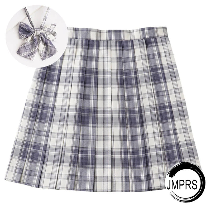JMPRS Plaid Women Pleated Skirt Bow Knot Summer High Waist Preppy Girls Dance Mini Skirt Cute A Line Harajuku Sexy Japan Faldas