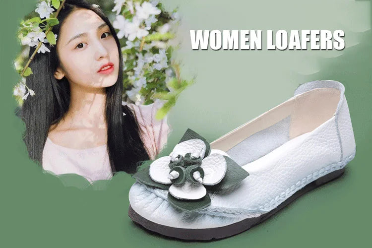 Vintage Flower Moccasins Woman Genuine Leather Ballet Flats Ladies Hollow Slip Ons Women's Luxury Loafer Purple Walking Shoes 42